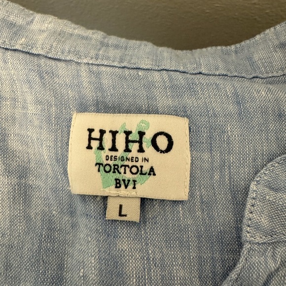 HIHO Tortola 100% Linen Shirt Henley Roll Tab Sleeves Coastal Relaxed Size Large - Picture 8 of 10